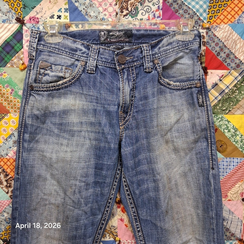Silver Jeans Mens‎ 30x34 Blue Hunter Straight Leg Regular Fit Embroidered